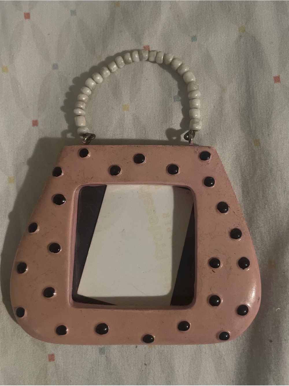 Women's Pink Studded Mini Handbag Frame with Beaded Handle